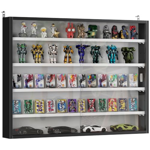 HOMCOM 5-Tier Wall Mounted Display Cabinet Glass Doors Black/White - color: Black and White