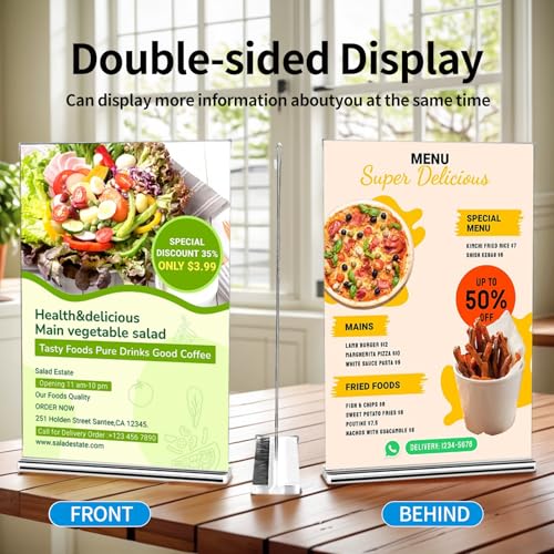 Acrylic Sign Holder 8.5 x 11 Inch, 3 Pack Clear Double-Sided T-Shape Tabletop Display Stands for Menus, Flyers, Signs, and Photos - size: 3 Pack 8.5x11