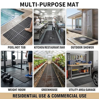 Yesland Anti-Fatigue Rubber Matting, 36 x 36 x 1/2 Inches, Black Dura Chef Anti-Slip Kitchen Mat for Restaurant Bar Floor, Bath Mat for Wet Areas, Garage, Garden Use - size: 36"L x 36"W x 0.5"Th