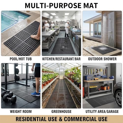 Yesland Anti-Fatigue Rubber Matting, 36 x 36 x 1/2 Inches, Black Dura Chef Anti-Slip Kitchen Mat for Restaurant Bar Floor, Bath Mat for Wet Areas, Garage, Garden Use (Pack of 2) - size: 36"L x 36"W x 0.5"Th (Pack of 2)