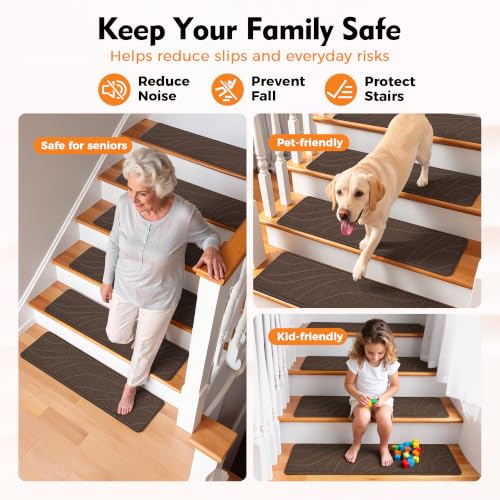 Stair Treads for Wooden Steps, 15 PCS 8"x30", Brown - color: Brown