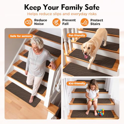 Stair Treads for Wooden Steps, 15 PCS 8"x30", Brown - color: Brown