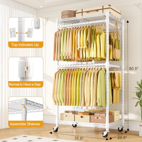 ULIFHOME P4 Rolling Clothes Rack, Clothing Racks for Hanging Clothes, White - color: White, size: P4