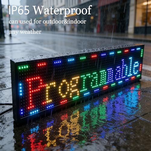Programmable LED Sign 39"x8", WiFi Control Scrolling Message Board P10 Full Color, Electronic Sign for Business Store Restaurant Window Advertising, Custom Text