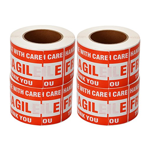 SJPACK 4 Rolls 3'' x 5'' Fragile - Handle with Care - Thank You Shipping Labels Stickers (500 Labels/Roll) - size: 4 Rolls