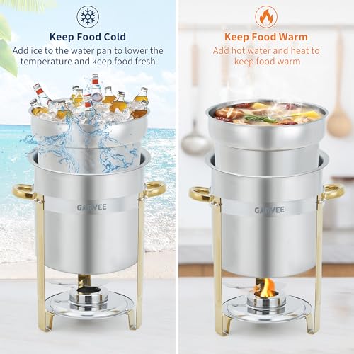 Garvee 4 Pack Round Soup Chafer, 11QT Stainless Steel Soup Warmer with Pot, Notched Lids & Fuel Holders, Commercial Food Warmer for Buffets Parties Wedding Banquets Catering, Gold - color: Gold, size: 11 QT-4 Pcs