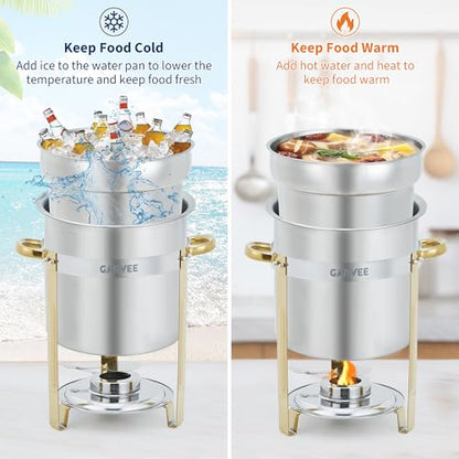 GarveeHome 11QT Round Soup Chafer Sets of 2, Commercial Soup Warmer with Pot, Notched Lids & Fuel Holders, Stainless Steel Food Warmer for Buffets Parties Wedding Banquets Catering, Gold - color: Gold, size: 11QT-2 Pcs