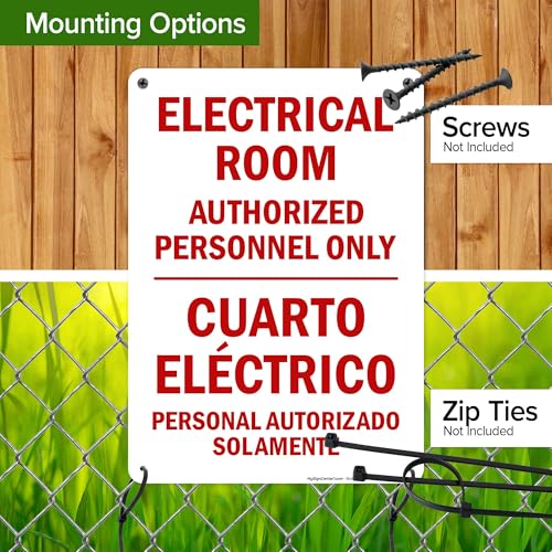 Electrical Room Authorized Personnel Only Bilingual Sign, 10x14 Inches, 55 mil thick HDPS (high density polystyrene), Made in USA by My Sign Center - size: 10x14 Polystyrene
