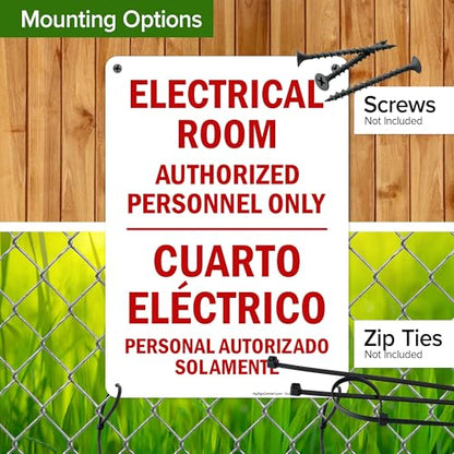Electrical Room Authorized Personnel Only Bilingual Sign, 10x14 Inches, 55 mil thick HDPS (high density polystyrene), Made in USA by My Sign Center - size: 10x14 Polystyrene