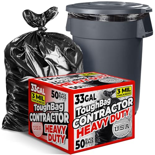ToughBag 33 Gallon Heavy Duty Trash Bags, 50 Count, Black, 3 Mil - size: 50 Count (Pack of 1)