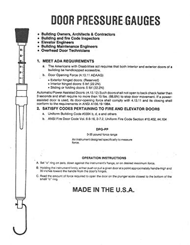 Door Pressure Gauge Push-Pull, 0-35 Lbs | Made the USA