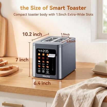 Mecity 2 Slice Toaster Smart Touchscreen, Stainless Steel Wide Slot Toasters Defrost, Reheat, Memory Function, Auto Shutoff, Digital Electric Bread Toaster for Bagel Muffin Waffle, 120V - color: 2 Slot-Brushed stainless steel gray