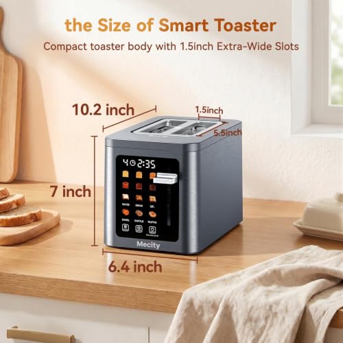 Mecity 2 Slice Toaster Smart Touchscreen, Stainless Steel Wide Slot Toasters Defrost, Reheat, Memory Function, Auto Shutoff, Digital Electric Bread Toaster for Bagel Muffin Waffle, 120V - color: 2 Slot-Brushed stainless steel gray