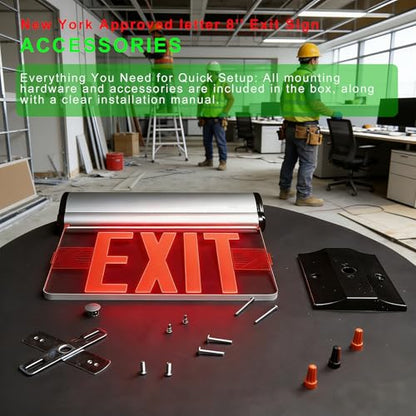 New York Approved Letter 8" Exit Sign Emergency Light Replaceable Acrylic Panel Removable Directional Indicator, Single and Double Face Optional, Fire Resistant UL Certified GMSEL-200 - size: Single face