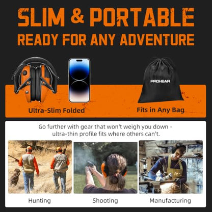 PROHEAR 022 Electronic Ear Protection for Shooting & Hunting - 29dB SNR Noise Reduction, 4 Omnidirectional Microphones - color: Electronic Ear Protection-orange