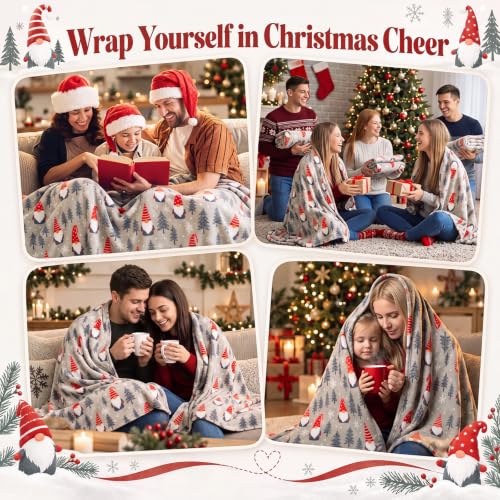 Kinlop 40 Pcs Christmas Throw Blankets Bulk Xmas Soft Cozy Lightweight Fleece Blanket Winter Holiday Blankets for Couch Bed Sofa Home Donation 50 x 60 Inch (Grey Gnome) - color: Gray