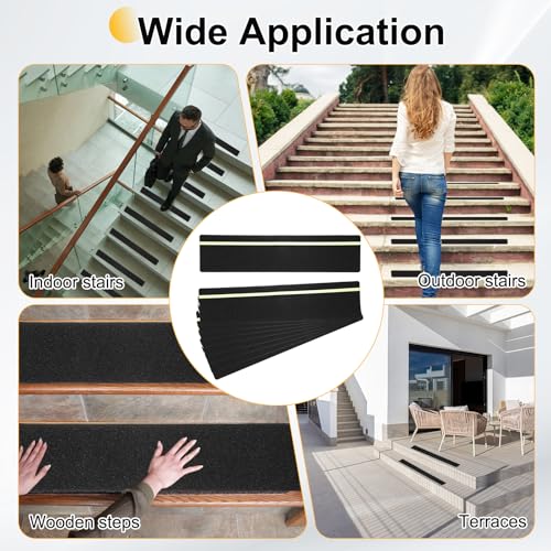 HARFINGTON 10Pcs Outdoor Stair Treads 6"x30" Non-Slip Step Strips Grip Tape - color: Green-Black, size: 6" x 30",0.47"