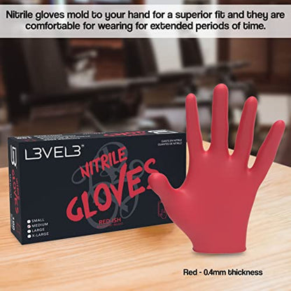L3 Level 3 Nitrile Gloves - Professional Heavy Duty Disposable Gloves - Latex Free - Fits Snug - Box of 100 - color: Red, size: Small (Pack of 100)