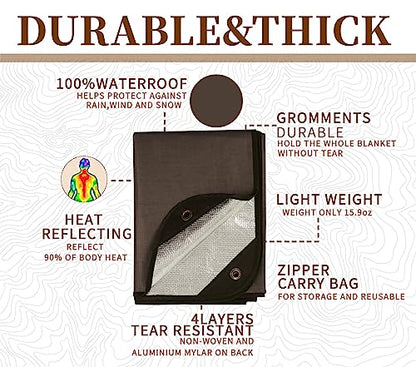 Heavy Duty Survival Blanket -Multifunctional Reflective Tarp Thermal Blanket - 60" x 83" Waterproof Sandproof for Camping Hiking Outdoors Multifunctional Emergency Blanket… - color: Brown
