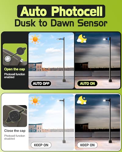 LED Parking Lot Light 200W/180W/150W Selectable, Dimmable 32000LM 160LM/W 5000K, Dusk to Dawn Photocell, IP65/ETL/100-277V, Arm Mount & Slip Fitter in 1 for Driveway, Commercial Area & Security - size: 200W/180W/150W Selectable