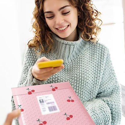 Cozymood 6x10" Bubble Mailers 100 Pack Cherry Pattern Pink Padded Envelopes - color: Cherry, size: 6x10" 100PC
