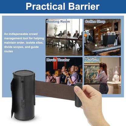 MECCANIXITY Wall Mount Retractable Belt Barrier 6.56ft Crowd Control Belts - color: Black/Brown, size: 6.56 ft