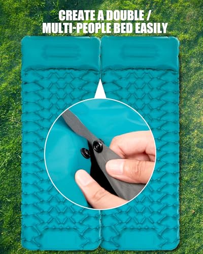 AKSOUL Camping Sleeping Pad with Pillow: Extra Thick 3.9 inch Ultralight Self Inflating Air Mat, Compact Lightweight Insulated Inflatable Sleep Mattress for Backpacking, Camp, Hiking, Tent - color: Classic Peacock Blue