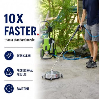 14 Inch Pressure Washer Surface Cleaner – Stainless Steel, 2000–4000 PSI Power Washer Attachment with Wheels, Extension Wands & Quick Connect – Driveway, Patio, Sidewalk, Deck Cleaning Tool