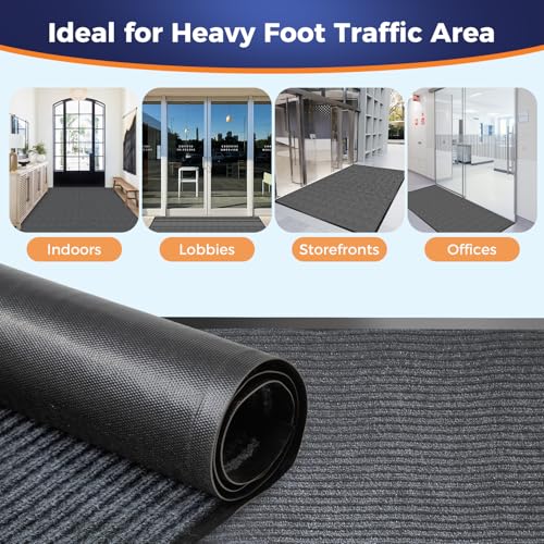 Commercial Floor Mat, 4 x 5 FT Extra Large Door Mat, Indoor/Outdoor Entrance Mat, Commercial Rug with Water & Stain Proof, Easy to Clean, Low-Profile, Heavy Duty Rubber Mat, Charcoal Grey - size: 4 x 5 Feet