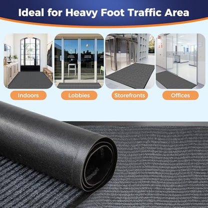 Commercial Floor Mat, 4 x 15 FT Extra Large Door Mat, Indoor/Outdoor Entrance Mat, Commercial Rug with Water & Stain Proof, Easy to Clean, Low-Profile, Heavy Duty Rubber Mat, Charcoal Grey - size: 4 x 15 Feet