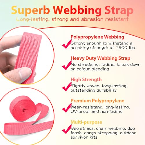 Polypropylene Webbing 1 Inch 1.5 Inch Nylon Webbing Straps Poly Strapping - color: Bright Pink, size: 1.5 inch x 20 yards