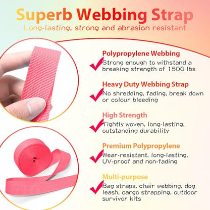 Polypropylene Webbing 1 Inch 1.5 Inch Nylon Webbing Straps Poly Strapping - color: Bright Pink, size: 1.5 inch x 20 yards
