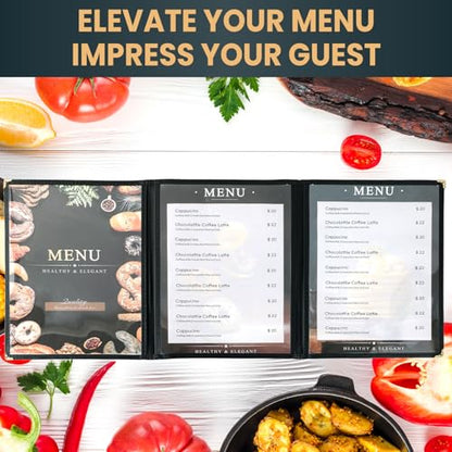 8.5 x 11 Inch Menu Covers, 10 Pack 3 Page 6 View Menu Sleeves - size: 3 page