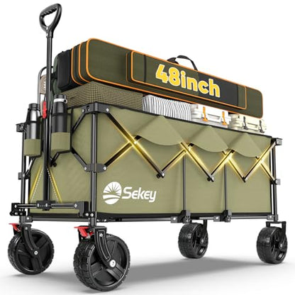 Sekey 300L Extended Collapsible Wagon, 660 lb Capacity, 48 in Long - color: Khaki