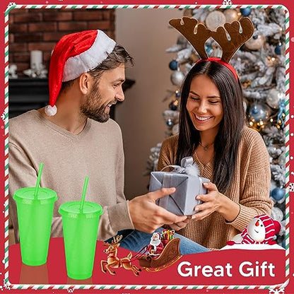 24 Pack Plastic Tumblers With Lids and Straws, Reusable Colorful Cups for Parties, Birthdays, Iced Coffee, Travel Mug, Cold Drinks (24 oz, Green) - color: Green-24pcs