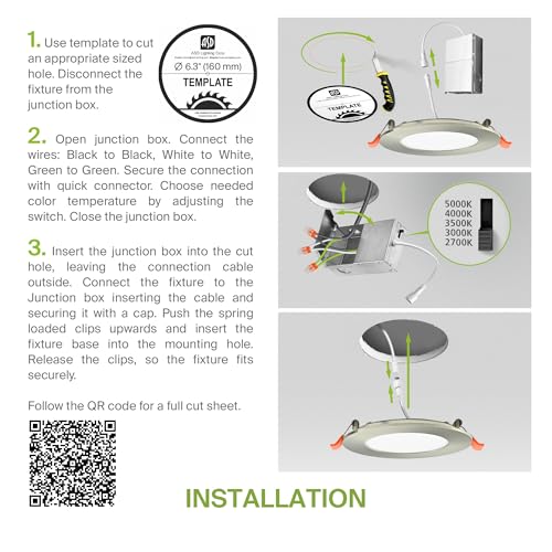 ASD 6 Pack LED Recessed Lighting 6 Inch 12W, 5 CCT 2700K-5000K CRI90+, IC Rated Ultra Thin Dimmable Ceiling Lights with J Box, Canless Wafer Downlight, Round Slim Panel Light, Energy Star ETL, Nickel - color: Nickel, size: 6 Inch 6 Pack