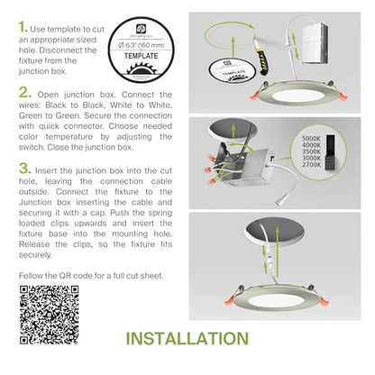 ASD 6 Pack LED Recessed Lighting 6 Inch 12W, 5 CCT 2700K-5000K CRI90+, IC Rated Ultra Thin Dimmable Ceiling Lights with J Box, Canless Wafer Downlight, Round Slim Panel Light, Energy Star ETL, Nickel - color: Nickel, size: 6 Inch 6 Pack