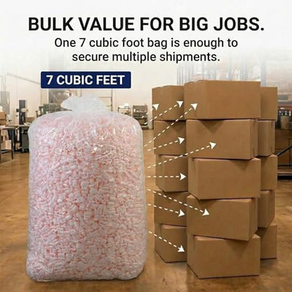 BOX USA Shipping & Packing Peanuts Pink, 7 Cubic Feet - Loose Fill Packaging Peanuts for Packing, Moving and Storage