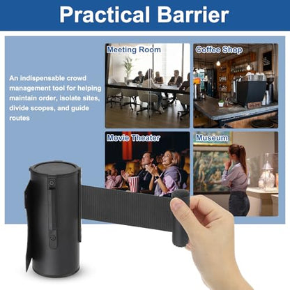 MECCANIXITY Wall Mount Retractable Belt Barrier 6.56ft Crowd Control Belts - color: Black/Black, size: 6.56 ft