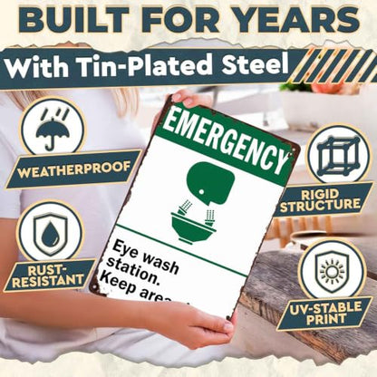 Emergency Eye Wash Station Keep Area Clear Metal Sign 8 x 12 Inch