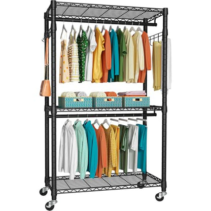 FUTASSI P1 Heavy Duty Garment Rack, Rolling Closet Organizer with Wheels - color: Black, size: P1