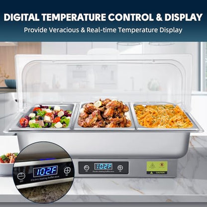 Electric Chafing Dish Buffet Server with Button Panel Control - size: 604-Triple Pan