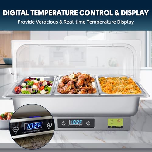 Electric Chafing Dish Buffet Server with Button Panel Control - size: 604-Triple Pan