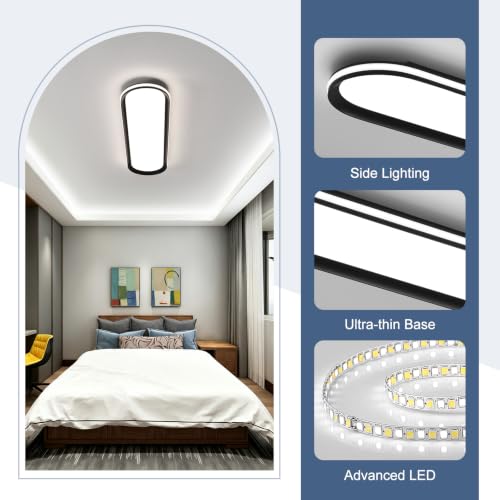 ADISUN Modern LED Ceiling Light Dimmable Linear Ceiling Light 31in Semi Flush Mount Long Lights with Remote Control and Side Lighting for Living Room Kitchen Dining Room (65W) - color: Black-1Pack, size: 31 Inch