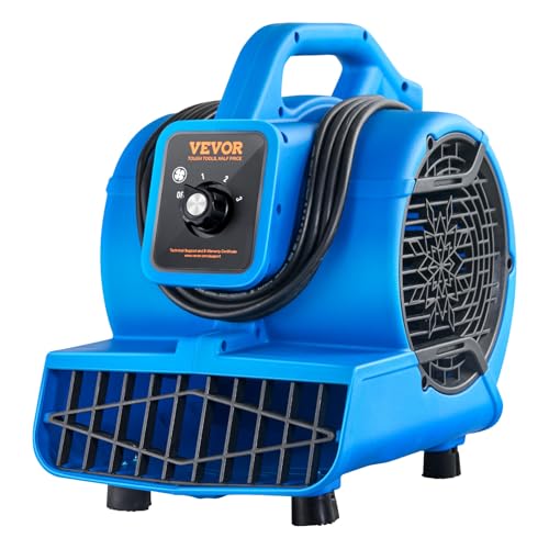 VEVOR Floor Blower, 1360 RPM 600 CFM, Air Mover for Drying and Cooling, Portable Carpet Dryer Fan with 4 Blowing Angles,3-Speeds Adjustment, for Janitorial, Home, Plumbing, Commercial Use - size: 600 CFM (3-Speed)