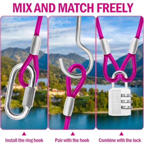 4.7mm(3/16") Steel Security Cable with Loops, Bike Lock Cable, 2Pack - color: Pink, size: 6FT-(2Pack)