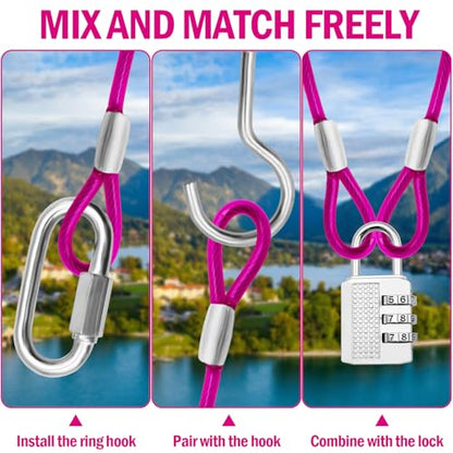 4.7mm(3/16") Steel Security Cable with Loops, Bike Lock Cable, 1Pack - color: Pink, size: 10FT-(1Pack)