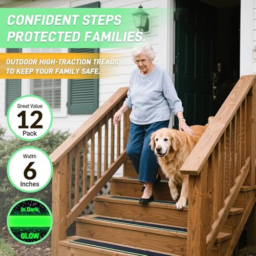 Outdoor Stair Treads Non-Slip 6" x 30" 12-Pack Waterproof Grip Tape Glow - color: Green, size: 6" x 30"