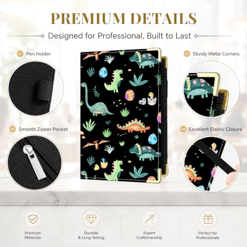 Server Book,7 Pocket Zipper Organizer,Server Books for Waitress - color: Dinosaur