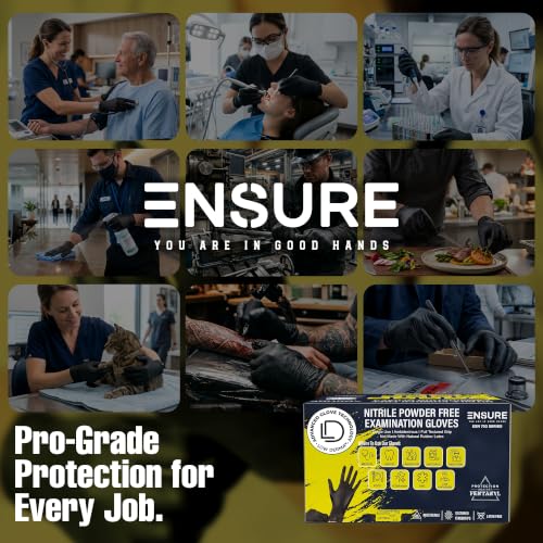 Ensure Black Nitrile Gloves Heavy-Duty Texture Grip Low Derma Patented - size: X-Large